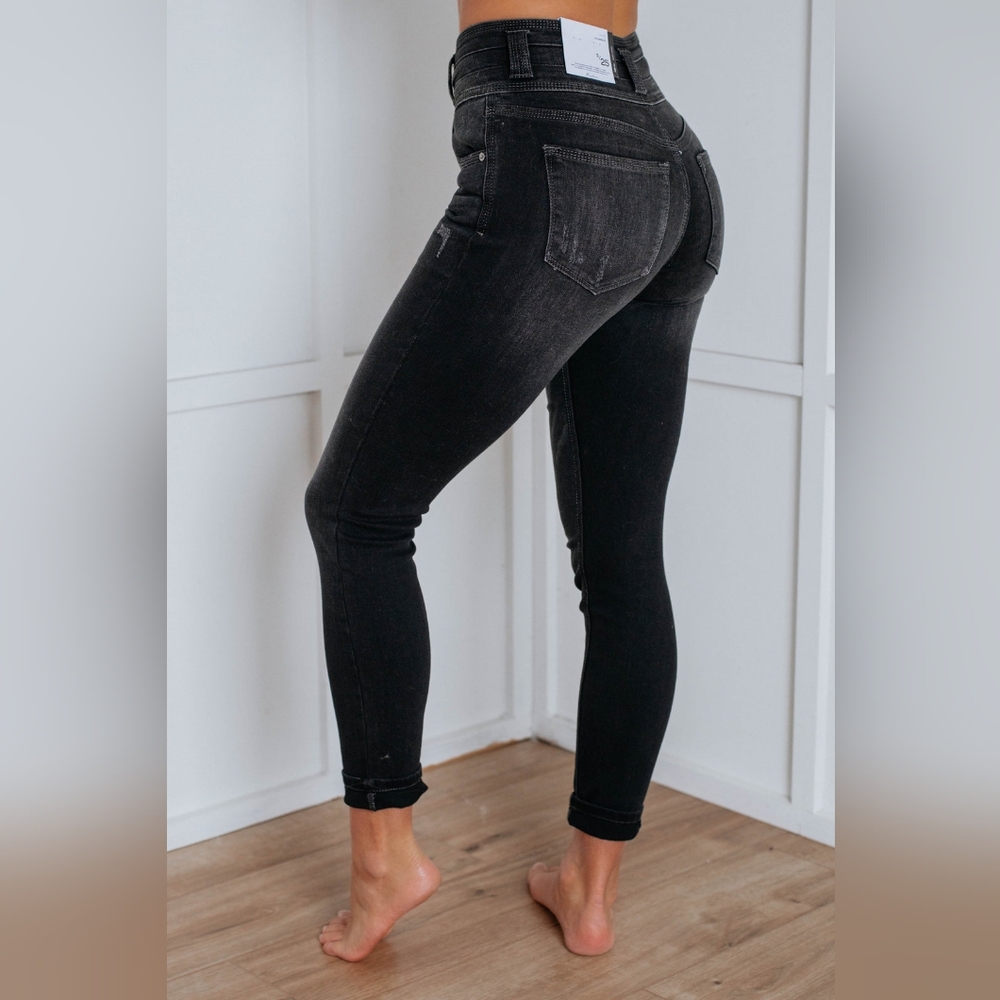 KanCan Women's High Rise Skinny Jeans - Dark Gray/Black